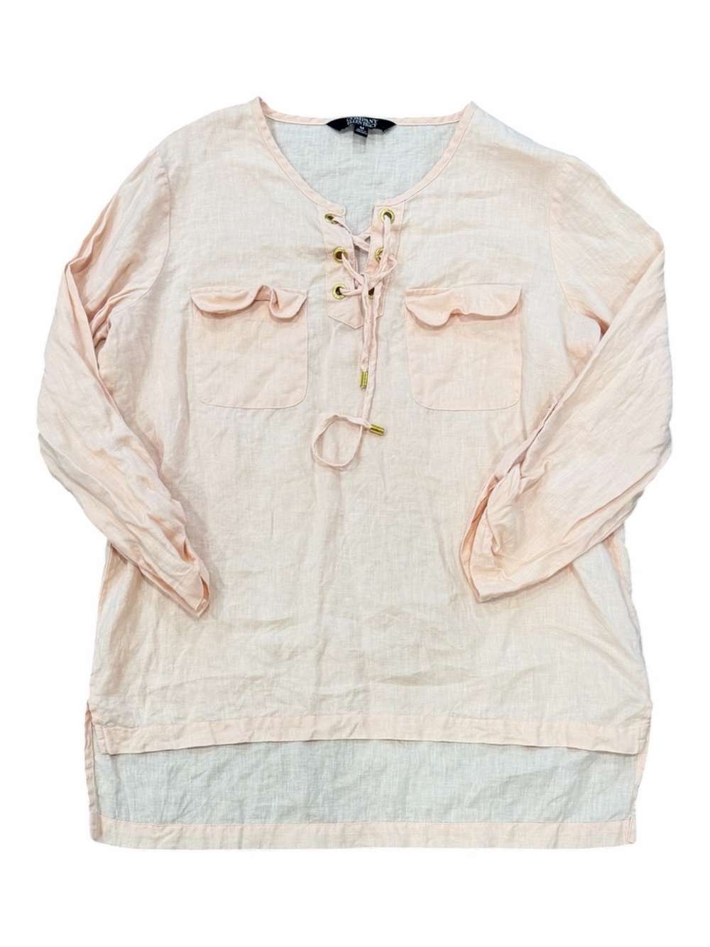 Company Ellen Tracy 100% Linen Peach Lace-Up Pocket Tunic Top M